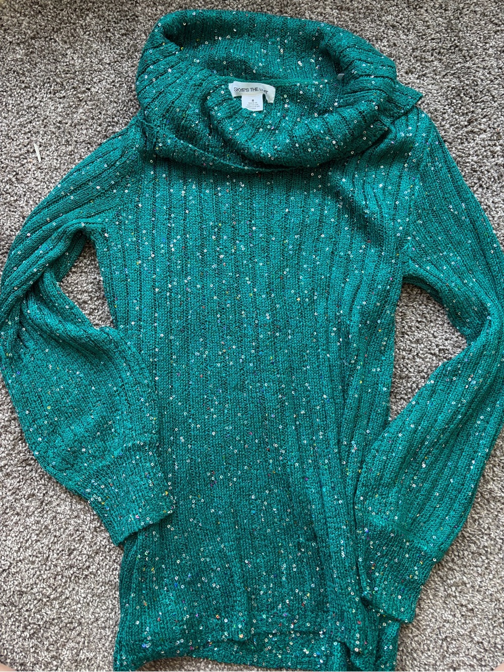 Skye's the Limit Teal Speckled Cowl Neck Sweater